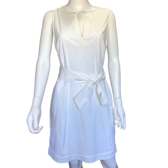 Southern Tide White Belted Erica Dress Textured Fabric & Back Zipper Womens Sz 6 - Picture 1 of 9